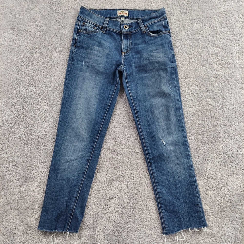 Fossil Cropped Straight‎ Leg Jeans Women's 25 Blue Low Rise Distressed Raw Hem